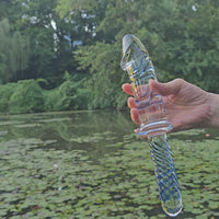 Sensual Glass Realistic Double Ended Thrusting Wand Thruster G-spot Anal Dildo Dong Anal Butt Plug Probe Stimulator Sex Toys