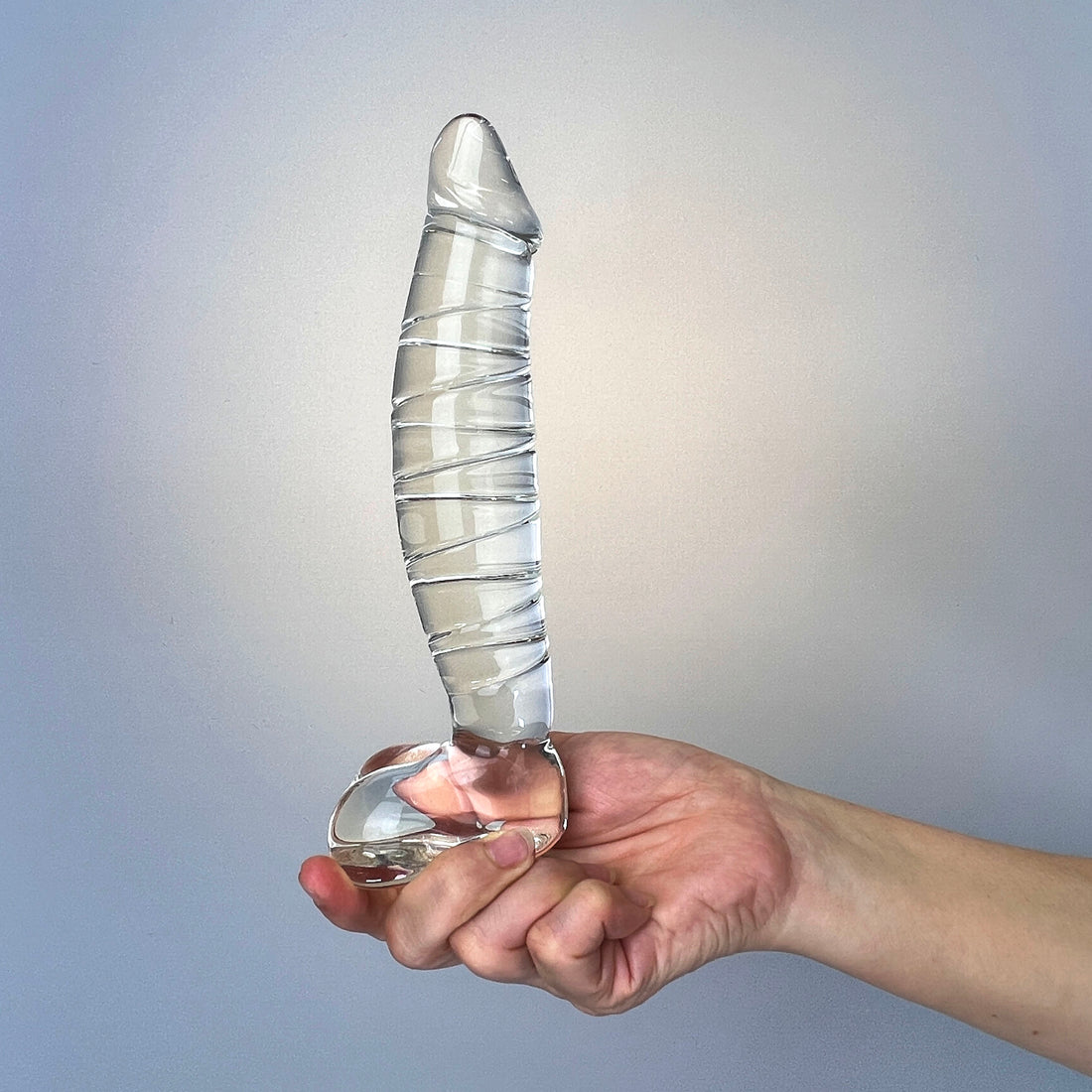 Hand Blown Textured Clear Glass Large Realistic Anal G-Spot Dildo with Balls Massager Sex Toys for Women Couples
